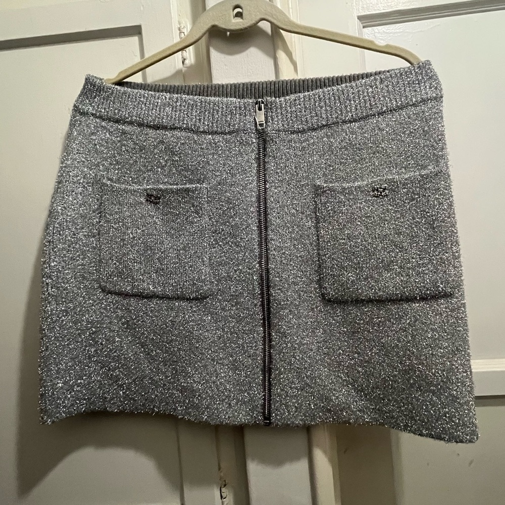 GANNI silver sparkle tinsel zip up mini skirt NWT new size large - Picture 4 of 16